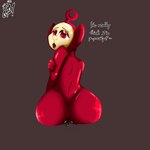 bodily_fluids female genital_fluids genitals looking_back pussy shy solo vaginal_fluids beep! teletubbies po_(teletubbies) humanoid teletubby 1:1 absurd_res hi_res