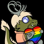 anthro antlers blonde_hair blue_eyes clothing feet fluffy fluffy_tail fur hair heart_symbol holding_heart horn lgbt_pride male pride_colors pride_heart rainbow_heart rainbow_pride_colors rainbow_symbol sharp_teeth six-stripe_rainbow_pride_colors solo tail talon_hands talons teeth toes whiskers yellow_body yellow_fur rgbovine_art asian_mythology east_asian_mythology mythology forgemaster_asmordis dragon eastern_dragon mythological_creature mythological_scalie scalie