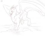 excited feral horn jumping male membrane_(anatomy) membranous_wings mud outside simple_background smile solo tail tongue tongue_out white_background wings yuras12 european_mythology mythology kartonis dragon mythological_creature mythological_scalie scalie western_dragon 5:4 hi_res line_art monochrome