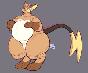 anthro belly big_belly brown_body digitigrade featureless_chest featureless_crotch green_eyes grey_background male male_anthro moobs multicolored_body nude_anthro nude_male null null_bulge overweight overweight_anthro overweight_male plushie seam_(sewing) simple_background solo standing thick_thighs white_body wide_hips sinisterheaven nintendo pokemon animate_inanimate generation_1_pokemon living_plushie pokemon_(species) raichu hi_res