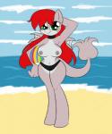 ball beach beach_ball breasts clothed clothing female green_eyes inflatable navel nipples seaside solo topless renee-moonveil hasbro my_little_pony scylla_the_kelpie_(oc) equid equine horse mammal pony 2014 hi_res