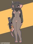 4_toes ak-74 anthro bottomless breasts clothed clothing feet female fingerless_gloves genitals gloves hair hair_over_eye handwear mask nipples pussy ranged_weapon solo standing toes weapon the_man krysa_(the_man) mammal murid murine rat rodent 3:4 absurd_res hi_res