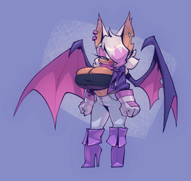 anthro bat_wings big_breasts boots bottomwear breasts cleavage clothed clothing ear_piercing female footwear fur gloves green_eyes hair hair_over_eye handwear high_heeled_boots high_heels jacket looking_at_viewer membrane_(anatomy) membranous_wings midriff multicolored_hair one_eye_obstructed open_clothing open_jacket open_topwear pants piercing purple_hair shoes simple_background solo standing topwear tube white_body white_fur white_hair wings bigdad sega sonic_the_hedgehog_(series) the_murder_of_sonic_the_hedgehog mormoopia_rouge_(bigdad) rouge_the_bat bat mammal 2023