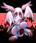 anthro belt claws fur ghost_costume grey_body grey_fur holidays male red_background red_eyes simple_background solo nuitt bandai_namco digimon halloween digimon_(species) gazimon hi_res