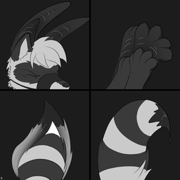 ambiguous_gender anthro duo male muzzle_(object) muzzled transformation nx-42 mammal procyonid raccoon 1:1 absurd_res comic hi_res monochrome