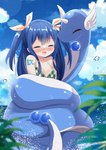 blue_body blush clothed clothing day duo eyes_closed female serpentine water young suzumenest fairy_tail nintendo pokemon wendy_marvell dragonair generation_1_pokemon human mammal pokemon_(species)