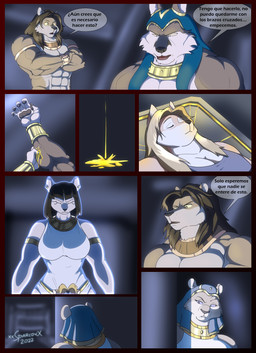 abs accessory anthro armor big_breasts blood bodily_fluids bracers breasts brown_body brown_fur brown_hair clothing corpse dialogue egyptian egyptian_clothing egyptian_headdress eyes_closed female fur glowing group hair male multicolored_body multicolored_fur muscular muscular_anthro muscular_male nemes open_mouth ritual speech_bubble tan_body tan_fur text two_tone_body two_tone_fur usekh xxsparcoxx egyptian_mythology middle_eastern_mythology mythology bast bastet_(xxsparcoxx) helena_(xxsparcoxx) mahees_(deity) mahees_(xxsparcoxx) sekhmet sekhmet_(xxsparcoxx) wepwawet wepwawet_(xxsparcoxx) canid canine canis deity domestic_cat felid feline felis fox lion mammal pantherine wolf 2022 absurd_res comic digital_media_(artwork) hi_res spanish_text