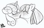 2019 accessory apple_bloom_(mlp) blush bow_(feature) bow_accessory bow_ribbon centered_hair_bow digital_drawing_(artwork) digital_media_(artwork) duo earth_pony equid equine female female/female feral fetishsketches french_kissing friendship_is_magic hair hair_accessory hair_bow hair_ribbon hasbro hi_res horn horse kissing mammal monochrome my_little_pony mythological_creature mythological_equine mythology pony ribbons signature simple_background sketch sweetie_belle_(mlp) unicorn white_background