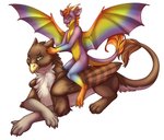 anthro duo feral male male/male quadruped tail kellwolfik mythology gabrielgryphon_(character) raynar avian bird dragon gryphon lizard mythological_avian mythological_creature mythological_scalie reptile scalie digital_media_(artwork) shaded