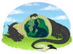 after_vore black_hair black_tail blue_eyes duo feral feral_pred feral_prey fur hair inside_stomach lying on_side purple_eyes tail vore wings yellow_wings mythology dragon furred_dragon furred_scalie mythological_creature mythological_scalie scalie 2024 hi_res