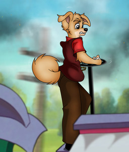 anthro anthrofied bandage bandaged_hand black_nose bottomwear clenched_teeth clothed clothed_anthro clothed_female clothing female fur pants shirt solo tan_body tan_fur teeth topwear train vehicle vest folwilliar disney lady_and_the_tramp angel_(lady_and_the_tramp) canid canine canis domestic_dog mammal pomeranian spitz hi_res