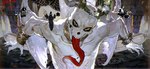 ambiguous_gender bone claws cupid's_arrow feathered_wings feathers finger_claws fur group horn long_tongue looking_at_viewer male male_focus not_furry skull skull_head solo_focus spade_tail tail teeth tongue tongue_out white_body white_fur wings c175311 dorohedoro chidaruma demon humanoid digital_drawing_(artwork) digital_media_(artwork) hi_res