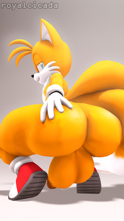 2_tails anthro balls big_balls big_butt big_penis blue_eyes bubble_butt butt butt_focus butt_pose clothing crouching dutch_angle femboy genitals gloves hand_on_butt handwear hyper looking_at_viewer looking_back male mostly_nude multi_tail narrowed_eyes nude penis pose presenting presenting_hindquarters seductive simple_background smile solo tail thick_thighs wide_hipped_male wide_hips royal_cicada kabalmystic_(modeler) thunderdogboi_(modeler) sega sonic_the_hedgehog_(series) miles_prower canid canine fox mammal 2023 3d_(artwork) 9:16 absurd_res digital_media_(artwork) hi_res source_filmmaker_(artwork)