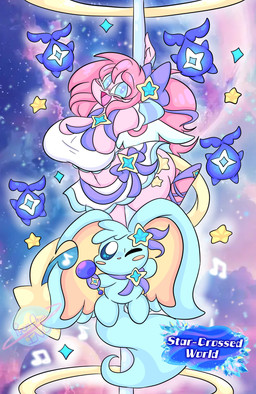 ambiguous_gender big_breasts blue_body blue_eyes blue_fur blue_pupils bottomwear bow_ribbon breasts butt clothing cosmic_background crop_top dancing duo_focus electronics eyeless female feral floating fluffy fluffy_tail footwear front_view fur group hair hands_behind_back happy holding_microphone holding_object huge_ears levitation long_hair looking_at_viewer markings microphone midriff mostly_nude musical_note musical_symbol navel notched_ear one_eye_closed outside pink_body pink_hair pink_skin planet pole pole_dancing pupils purple_clothing raised_leg scarf scarf_only shirt shoes size_difference skirt sky space standing star star_(marking) star_eyes star_tail starry_background starry_sky stripper_pole symbol tail tan_body tan_fur text topwear unusual_anatomy unusual_tail white_clothing white_pupils wink winking_at_viewer lewdchuu_(artist) kirby_(series) kirby_and_the_forgotten_land nintendo elfilin pyon_(lewdchuu) alien chinchilla chinchillid humanoid mammal rodent starling_(kirby) starry_(kirby) waddling_head 2025 artist_name digital_drawing_(artwork) digital_media_(artwork) english_text hi_res watermark male_(lore)