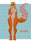 anthro black_eyes blue_background breasts female genitals hair licking_lollipop nipples nude orange_body orange_tail pose pussy simple_background solo tail thick_tail thick_thighs alicethedeer sai_(alicethedeer) gecko lizard reptile scalie absurd_res digital_media_(artwork) hi_res pinup