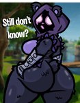 anthro big_butt black_body black_fur breasts butt clothed clothing female fur huge_butt looking_at_viewer looking_back shadow_face solo text thick_thighs wide_hips lewdewott epic_games fortnite raven_team_leader bear mammal digital_media_(artwork) hi_res portrait three-quarter_portrait unavailable_at_source