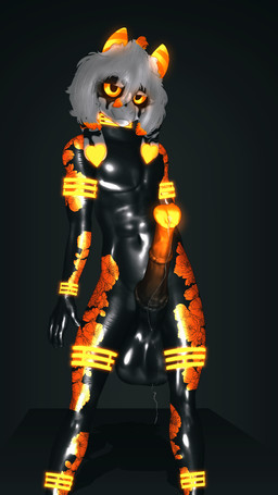 alternate_form animal_genitalia animal_penis anthro balls big_balls black_sclera bodily_fluids ear_clip equine_genitalia equine_penis floppy_ears genital_fluids genitals glans glowing grey_hair hair horn latex latex_body male orange_eyes orange_glans orange_horn penis precum precum_string solo conditional_dnp gusta gusta_(gusta) bovid caprine goat latex_hybrid mammal 9:16 hi_res