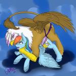 2014 abstract_background avian beak blue_background blue_fur brown_fur cutie_mark dildo duo equine female feral fetlocks friendship_is_magic fur gilda_(mlp) gryphon hair horse internal lesbian mammal multi-colored_hair my_little_pony open_mouth pegasus penetration phathusa plain_background pony rainbow_dash_(mlp) rainbow_hair sex sex_toy strapon tongue tongue_out white_fur wings
Rating: Explicit
Score: 9
User: lemongrab
Date: March 02, 2014