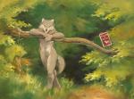 anthro brown_body brown_fur canid canine canis casual_nudity claws detailed_background female fur grass leaning looking_at_viewer mammal multicolored_body multicolored_fur nature navel nude oil_painting_(artwork) painting_(artwork) plant scale_(artist) sign smile solo text traditional_media_(artwork) tree wolf
