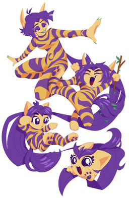 3_toes 4_fingers armless arms_bent bent_legs black_eyes body_size_growth bodysuit breasts claws clothed clothed_female clothed_humanoid clothing evolution eyebrow_through_hair eyebrows eyelashes eyes_closed eyeshadow feet female finger_claws fingers fist fluffy fluffy_tail green_claws green_lips hair handpaw holding_object holding_stick leaf leaf_in_tail lips long_tail makeup multicolored_bodysuit multicolored_clothing multicolored_skinsuit open_mouth open_smile pawpads paws pointy_ears purple_eyebrows purple_eyeshadow purple_hair purple_pawpads purple_tail red_tongue short_hair size_transformation skinsuit smile smiling_at_self solo sparkles sparkling_eyes spread_arms stick tail tan_body tan_nose tan_skin tight_clothing toes tongue transformation translucent translucent_hair two_tone_bodysuit two_tone_clothing two_tone_skinsuit yellow_bodysuit yellow_clothing yellow_skinsuit raygirl rayman_(series) ubisoft ly_the_fairy fairy humanoid tailed_humanoid waddling_head 2025 colored digital_drawing_(artwork) digital_media_(artwork) english_description hi_res lineless shaded