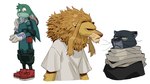 alternate_species anthro clothed clothing fur furrification green_body green_fur group male mask trio lupin_fanart my_hero_academia aizawa_shouta izuku_midoriya toshinori_yagi felid lagomorph leporid lion mammal pantherine rabbit 16:9 hi_res widescreen