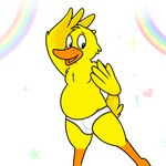 1:1 anatid anseriform anthro avian beak bird briefs briefs_only clothed clothing daddy_duck duck exclamation_point feathers heart_symbol male navel nishi_oxnard orange_beak rainbow simple_background smile solo star tighty_whities topless underwear underwear_only white_background white_briefs white_clothing white_underwear y-fronts yellow_body yellow_feathers