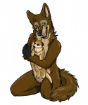 anthro chest_tuft fur green_eyes hug looking_at_viewer male nude plushie pose smile solo tail tuft purra canid canine mammal 2010 5:6 hi_res