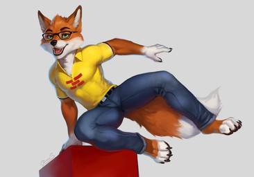 anthro bottomwear clothed clothing denim denim_bottomwear denim_clothing eyewear fur glasses green_eyes jeans male muscular muscular_anthro muscular_male open_mouth orange_body pants smile tail teeth text white_body white_fur dimonis schwaebisch_hall bausparfuchs canid canine fox mammal artist_name colored digital_drawing_(artwork) digital_media_(artwork) hi_res