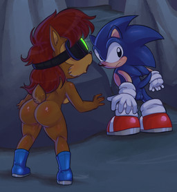 anthro anus balls breasts butt duo female genitals male mostly_nude night_vision_goggles serious_face side_boob surprised nomo26 sega sonic_the_hedgehog_(series) sally_acorn sonic_the_hedgehog chipmunk eulipotyphlan ground_squirrel hedgehog mammal rodent sciurid absurd_res hi_res