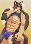 abs anthro biceps blush bodily_fluids brown_body brown_fur bulge clothed clothing clothing_lift countershading fur male muscular muscular_anthro muscular_arms muscular_male navel nipples pecs shirt shirt_lift solo speed sweat topwear fu_ren_chi lifewonders live_a_hero pubraseer canid canine canis domestic_dog mammal absurd_res hi_res