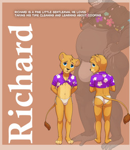 age_difference anthro big_butt bikini bikini_bottom black_body black_clothing black_fur black_hair black_shirt black_topwear blue_clothing blue_eyes blue_shirt blue_topwear brown_nose brown_tail bulge butt clothing duo front_view fur green_clothing green_shirt green_topwear grey_body grey_clothing grey_fur grey_thong grey_underwear hair hand_on_chest hand_on_own_chest hands_behind_back hands_on_hips hands_on_own_hips looking_back male male/male multicolored_body multicolored_clothing multicolored_fur multicolored_shirt multicolored_topwear muscular muscular_anthro muscular_male orange_body orange_ears orange_fur orange_hair orange_tail pecs pink_clothing pink_shirt pink_topwear pose purple_clothing purple_shirt purple_topwear rear_view shirt shirt_tied slightly_chubby smile standing swimwear tail tail_tuft teeth text thick_thighs thong tied_clothing tied_shirt topwear tuft two-piece_swimsuit two_tone_body two_tone_clothing two_tone_fur two_tone_shirt two_tone_tail two_tone_topwear underwear white_clothing white_shirt white_thong white_topwear white_underwear yellow_body yellow_clothing yellow_fur yellow_shirt yellow_topwear young young_anthro young_male younger_male foxserx adam's_garden joey_(adam's_garden) richard_(adam's_garden) ape felid gorilla haplorhine lion mammal pantherine primate 2026 absurd_res character_name digital_media_(artwork) english_text hi_res model_sheet