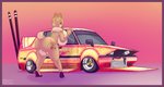2019 absurd_res anthro big_breasts big_butt biped blue_eyes border bosozoku breasts butt car clothed clothing curvy_figure dewlap_(anatomy) domestic_rabbit eyelashes fangs female flemish_giant footwear gradient_background hazel_(shakotanbunny) hi_res high_heels huge_breasts huge_butt lagomorph leaning leaning_forward leporid looking_back mammal mostly_nude motor_vehicle oryctolagus purple_border rabbit rear_view shakotanbunny shoes side_boob signature simple_background solo standing teeth thick_thighs vehicle voluptuous wide_hips