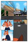 2017 akiric anthro canid canine car clothed clothing comic dialogue disney duo english_text female fox judy_hopps lagomorph leporid male mammal nick_wilde outside rabbit red_fox running speech_bubble text true_fox vehicle zootopia