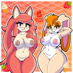 anthro areola big_breasts black_nose blush border breasts brown_eyes dipstick_ears duo ear_markings eyelashes female floppy_ears front_view fur genitals hair hand_behind_head hand_on_chest head_tuft logo long_ears long_hair looking_at_viewer lop_ears mature_female multicolored_ears navel nipples nude orange_body orange_eyes orange_fur pattern_background pink_areola pink_body pink_fur pink_nipples simple_background smile tan_body tan_fur text thick_thighs tuft vulva white_body white_border white_fur wide_hips skwid sega sonic_the_hedgehog_(series) the_murder_of_sonic_the_hedgehog conductor's_wife_(sonic) vanilla_the_rabbit canid canine canis domestic_dog lagomorph leporid mammal rabbit 1:1 2025 artist_logo artist_name hi_res
