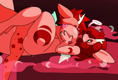 anthro antlers between_breasts big_breasts bodily_fluids breasts cum duo face_between_breasts female fur genital_fluids gynomorph hair horn intersex larger_female nipples orange_body orange_fur pheromones red_hair sex simple_background size_difference smile sound_effects speech_bubble tail text thick_thighs wings starrydraco luneth_(starrydraco) starry_(starrydraco) mammal therrigon digital_media_(artwork) english_text hi_res