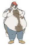 anthro belly beverage big_belly brown_body brown_fur claws clothed clothing fur hand_on_belly hat headgear headwear holding_beverage holding_object male moobs navel nipples obese obese_anthro obese_male open_clothing open_shirt open_topwear overweight overweight_anthro overweight_male shirt simple_background smile solo standing tongue tongue_out topwear white_background white_body white_fur yasano canid canine canis domestic_dog mammal molosser mountain_dog saint_bernard hi_res