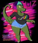 anthro barefoot big_breasts bottomwear breasts clothing dreadlocks feet female lipstick makeup non-mammal_breasts ring shorts solo thick_thighs wide_hips yellow_eyes blu3danny atlus go!_go!_hypergrind sega fan_character liz_(ggh) komodo_dragon lizard monitor_lizard reptile scalie 2017 alpha_channel hi_res