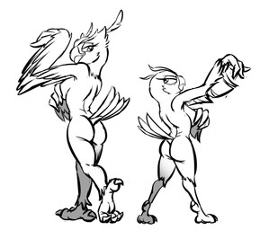 4_toes anthro beak big_breasts big_butt breasts butt claws covering covering_breasts duo feather_hands feathered_wings feathers feet female frown half-closed_eyes hind_toe larger_anthro larger_female looking_at_another looking_back narrowed_eyes raised_arm raised_tail rear_view size_difference smaller_anthro smaller_female smile spread_legs spreading tail tail_feathers talons toe_claws toes winged_arms wings bassybefuddle conditional_dnp dreamworks kung_fu_panda kung_fu_panda_legends_of_awesomeness sega sonic_the_hedgehog_(film) sonic_the_hedgehog_(series) fenghuang_(kung_fu_panda) longclaw_(sonic) avian bird owl 2021 greyscale monochrome sketch