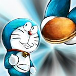 anthro bell blue_body blue_fur collar dorayaki food front_view fur gesture hand_gesture holding_food holding_object looking_at_viewer machine male open_mouth open_smile pouch_(anatomy) red_collar red_nose smile solo standing teeth thumbs_up whiskers white_body white_fur mt_tg doraemon doraemon_(character) domestic_cat felid feline felis mammal robot 1:1 2019 shaded