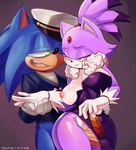 alternate_costume anthro big_breasts breasts clothing dress duo eye_contact female genitals gloves green_eyes hand_fan hand_holding hand_on_hip handwear hat headgear headwear hero looking_at_another male male/female nipple_slip penis princess romantic romantic_couple royalty rubbing smile suit teasing yellow_eyes teapose2 sega sonic_the_hedgehog_(series) the_murder_of_sonic_the_hedgehog blaze_the_cat sonic_the_hedgehog domestic_cat eulipotyphlan felid feline felis hedgehog humanoid mammal absurd_res hi_res
