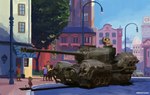 anthro armored_vehicle as_dusk_falls_a_new_dawn_rises canid canine car clothing crewmen crowd curious deer disney fallout felid feline female group human male mammal microsoft military minutemen_(fallout) misterfyrryman plant street street_lamp tank tree uniform vehicle young young_anthro zootopia