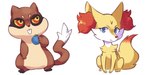 2018 absurd_res ambiguous_gender berry black_nose blue_eyes brown_body digital_media_(artwork) duo eyelashes fennekin feral flavia-elric food fruit fur generation_5_pokemon generation_6_pokemon hi_res holding_food holding_object inner_ear_fluff mouth_closed nintendo oran_berry patrat paws plant pokemon pokemon_(species) pokemon_berry pupils red_sclera simple_background standing tail teeth tuft white_background yellow_body yellow_eyes yellow_fur yellow_sclera