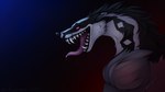 ambiguous_gender anthro bodily_fluids fangs fur multicolored_body multicolored_fur open_mouth saliva sharp_teeth simple_background smile solo teeth tongue tongue_out zegzagun nintendo pokemon generation_8_pokemon obstagoon pokemon_(species) 16:9 widescreen