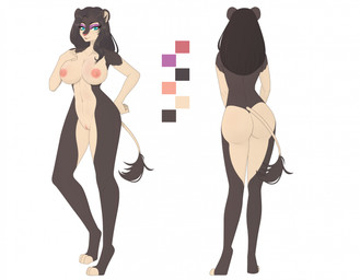 3_toes 5_fingers anthro areola arms_bent bent_legs big_breasts big_butt black_body black_claws black_eyebrows black_fur black_tail_tuft blue_eyes blush breasts brown_hair butt claws collarbone color_swatch eyebrows eyelashes eyelashes_through_hair eyeshadow feet female female_anthro fingers fist fur genitals hair hand_on_hip hand_on_own_hip humanoid_genitalia humanoid_vulva light long_hair long_tail looking_at_viewer makeup mismatched_genitalia mismatched_humanoid_vulva mismatched_vulva mole_under_eye multicolored_body multicolored_fur navel nipple_dip nipples nude nude_anthro nude_female open_mouth paws pink_areola pink_nipples purple_eyeshadow rear_view red_nose simple_background solo square tail tail_tuft tan_body tan_fur tan_inner_ear tan_tail tan_vulva thick_thighs three-quarter_view toes translucent translucent_hair tuft two_tone_body two_tone_fur vulva white_background elcastorblanco briar_(mr.opossum) felid lion mammal pantherine 2023 cel_shading colored digital_drawing_(artwork) digital_media_(artwork) english_description hi_res lighting model_sheet shaded