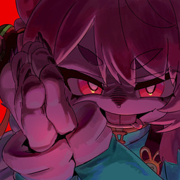 anthro bite buckteeth female female_anthro fur furrowed_eyebrows hair hands_together nails ominous pink_hair red_background red_eyes rubbing_hands shaded_face sharp_nails simple_background solo teeth tongue tongue_bite upper_teeth white_body white_fur gogoyon554 freaky_(meme) mihoyo zenless_zone_zero zhao_(zenless_zone_zero) lagomorph leporid mammal rabbit thiren 1:1 2026 digital_drawing_(artwork) digital_media_(artwork) hi_res meme reaction_image