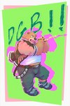 anthro belly belt brown_body brown_fur clothing electronics fur green_eyes male microphone overweight overweight_male pink_clothing singing solo thinking thoughtful_expression heylaw21 crave_saga gabu_(crave_saga) absurd_res hi_res