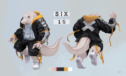 4_fingers anthro black_bottomwear black_clothing black_hoodie black_shorts black_topwear blue_clothing blue_footwear blue_shirt blue_shoes blue_topwear bottomwear brown_eyes claws closed_smile clothed clothed_anthro clothed_male clothing color_swatch finger_claws fingers footwear front_view fully_clothed fully_clothed_anthro fully_clothed_male gesture grey_background grey_clothing grey_hoodie grey_topwear hoodie looking_at_viewer looking_back looking_back_at_viewer male monotone_body monotone_scales mouth_closed multiple_angles on_one_leg open_clothing open_hoodie open_topwear rear_view scales shirt shoes shorts simple_background smile smiling_at_viewer solo standing tail tail_ridge text topwear waving white_body white_claws white_scales white_sclera yellow_clothing yellow_hoodie yellow_topwear racoonwolf six_(mmalpham) crocodilian reptile scalie 2023 character_name digital_drawing_(artwork) digital_media_(artwork) hi_res model_sheet