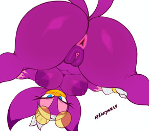 anthro anus areola beak big_breasts big_butt blue_eyes breasts butt clothing eyelashes eyewear eyewear_on_head feathers female genitals headgear headkerchief headwear huge_butt kerchief looking_at_viewer looking_back looking_back_at_viewer low-angle_view nipples nude pink_anus plump_labia purple_areola purple_body purple_feathers purple_nipples rear_view simple_background solo sunglasses sunglasses_on_head thick_thighs vulva white_background white_kerchief wide_hips takynu90 sega sonic_riders sonic_the_hedgehog_(series) wave_the_swallow avian bird hirundinid oscine passerine swallow_(bird) absurd_res hi_res