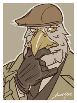 anthro border clothing gloves handwear hat headgear headwear leather leather_clothing leather_gloves leather_handwear male solo suit white_border solidasp icono accipitrid accipitriform avian bald_eagle bird eagle sea_eagle