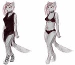 anthro clothing dress female fur grey_body grey_fur simple_background solo underwear white_background cooshoo canid canine mammal sketch